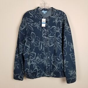 CeCe Floral Denim Jacket Size XL NWT